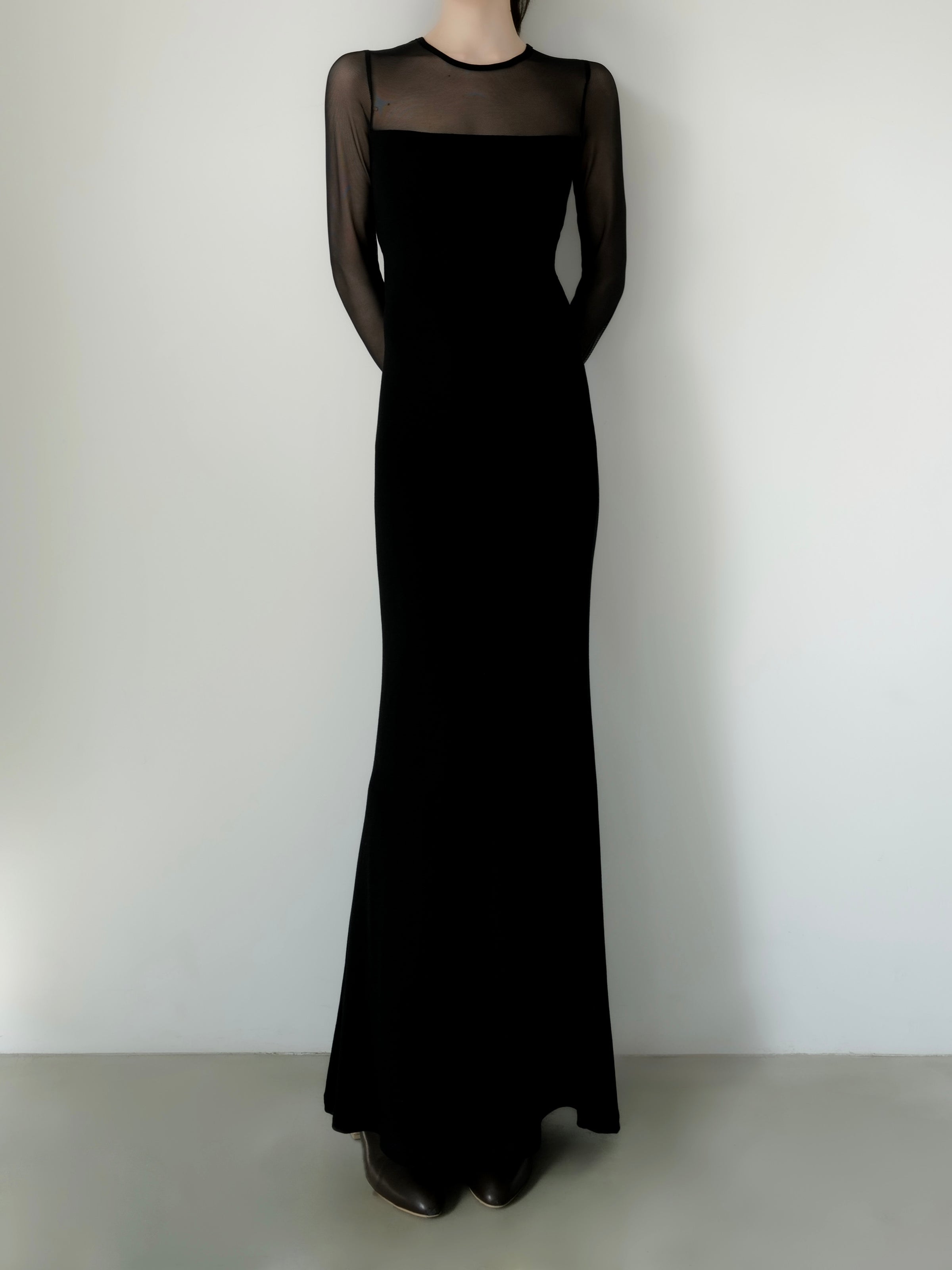 soft sheer neck maxi dress