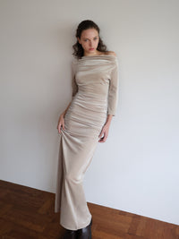 shirring drape velour dress