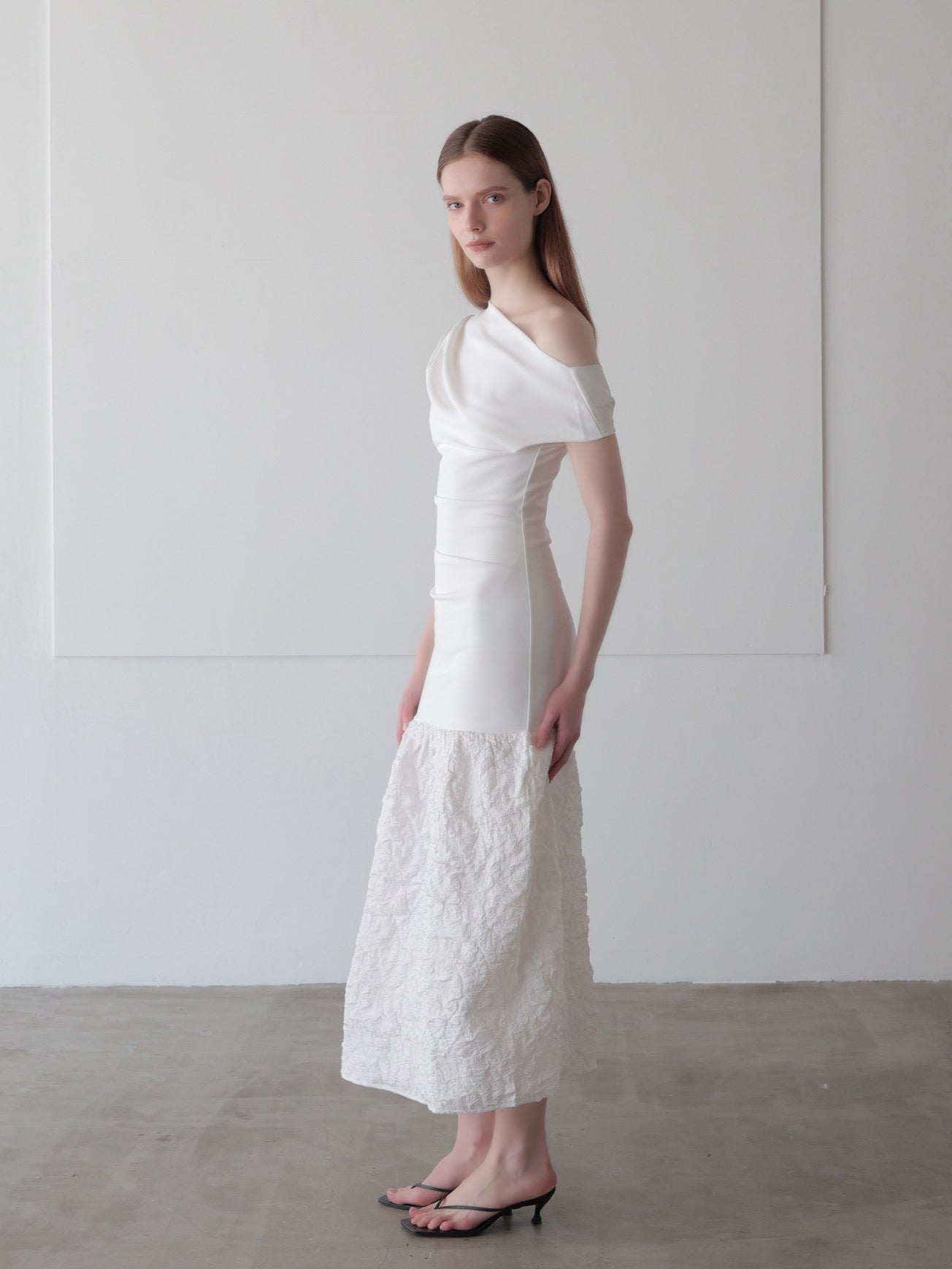 off-shoulder jacquard maxi dress