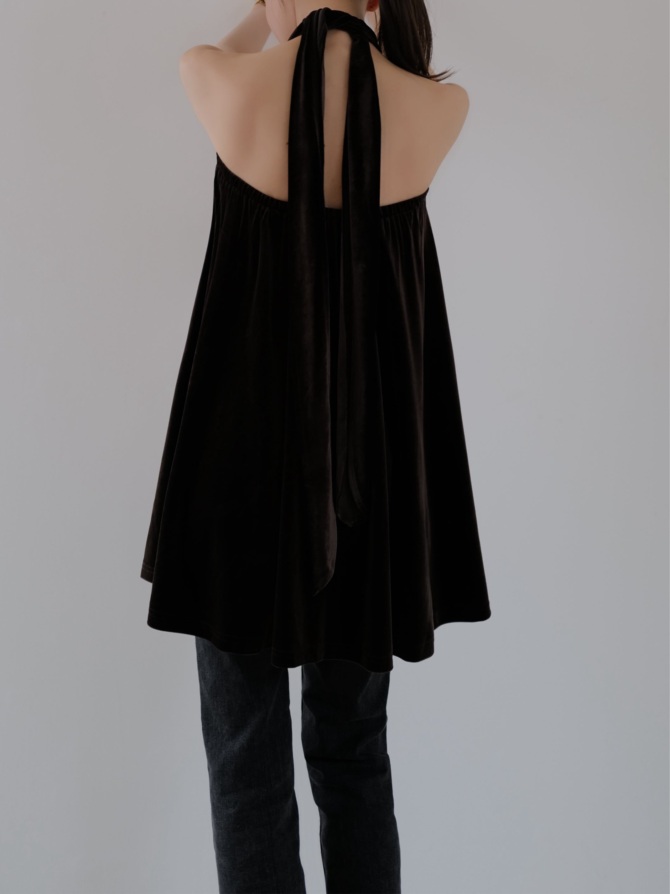 velour back open tie blouse