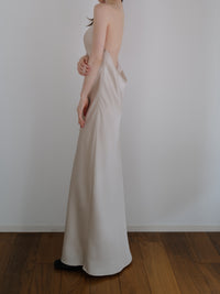 satin halter open back dress