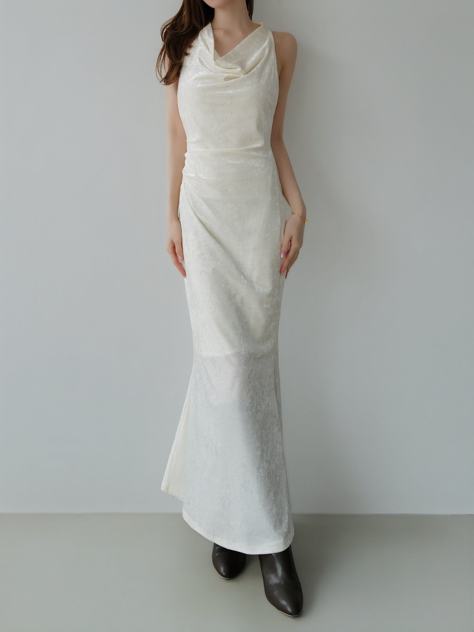 drape velour long dress