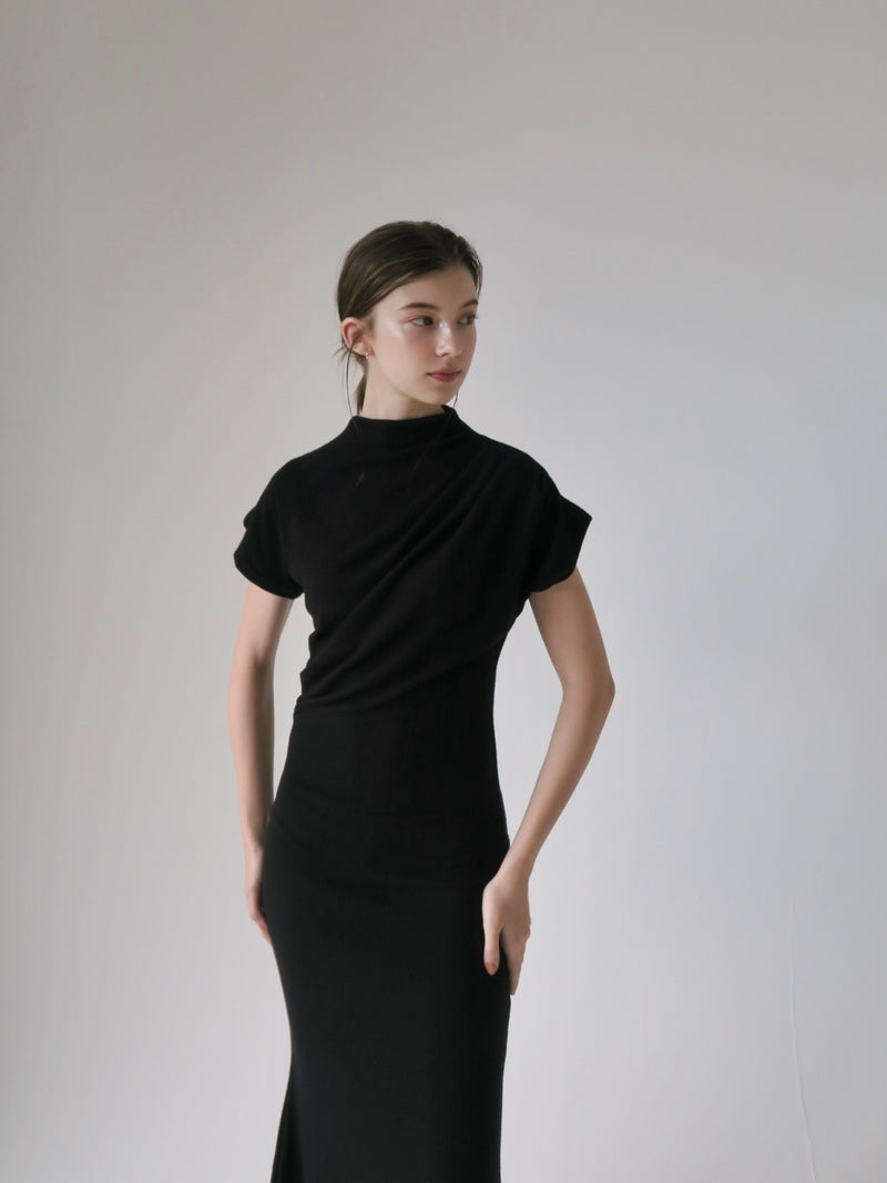 mock neck drape dress