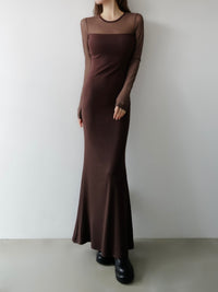 soft sheer neck maxi dress