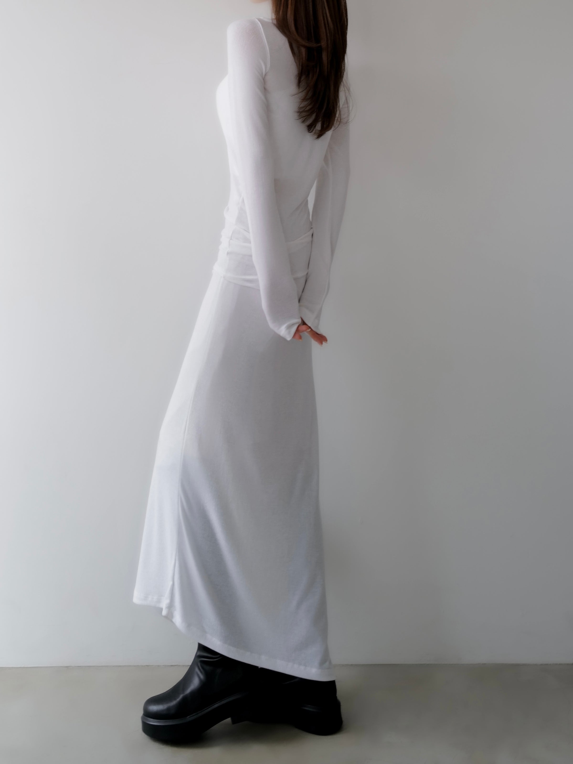 silky fitted off shoulder long dress