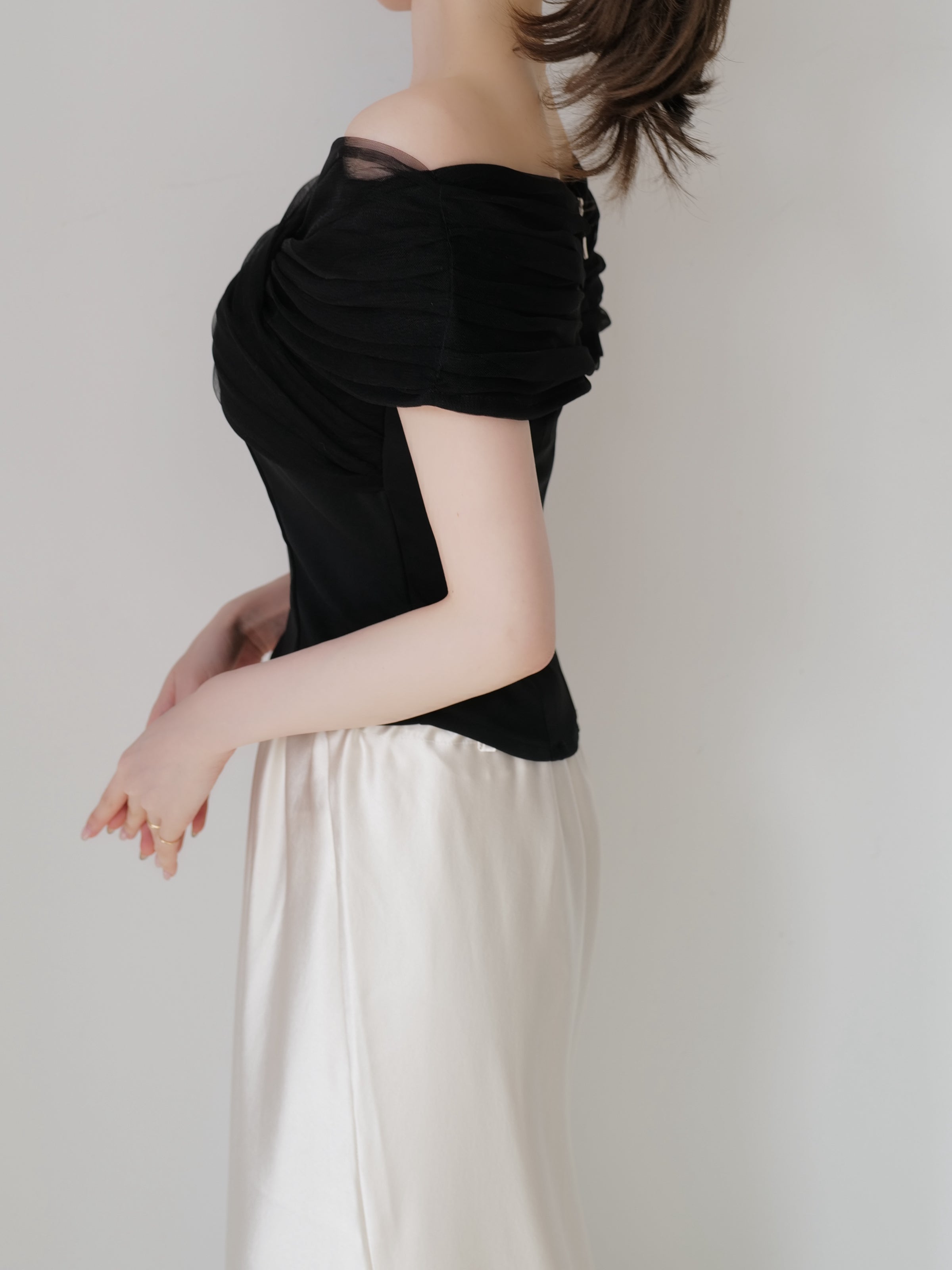 soft sheer cross shoulder blouse