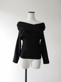 Off-shoulder wrap knit top