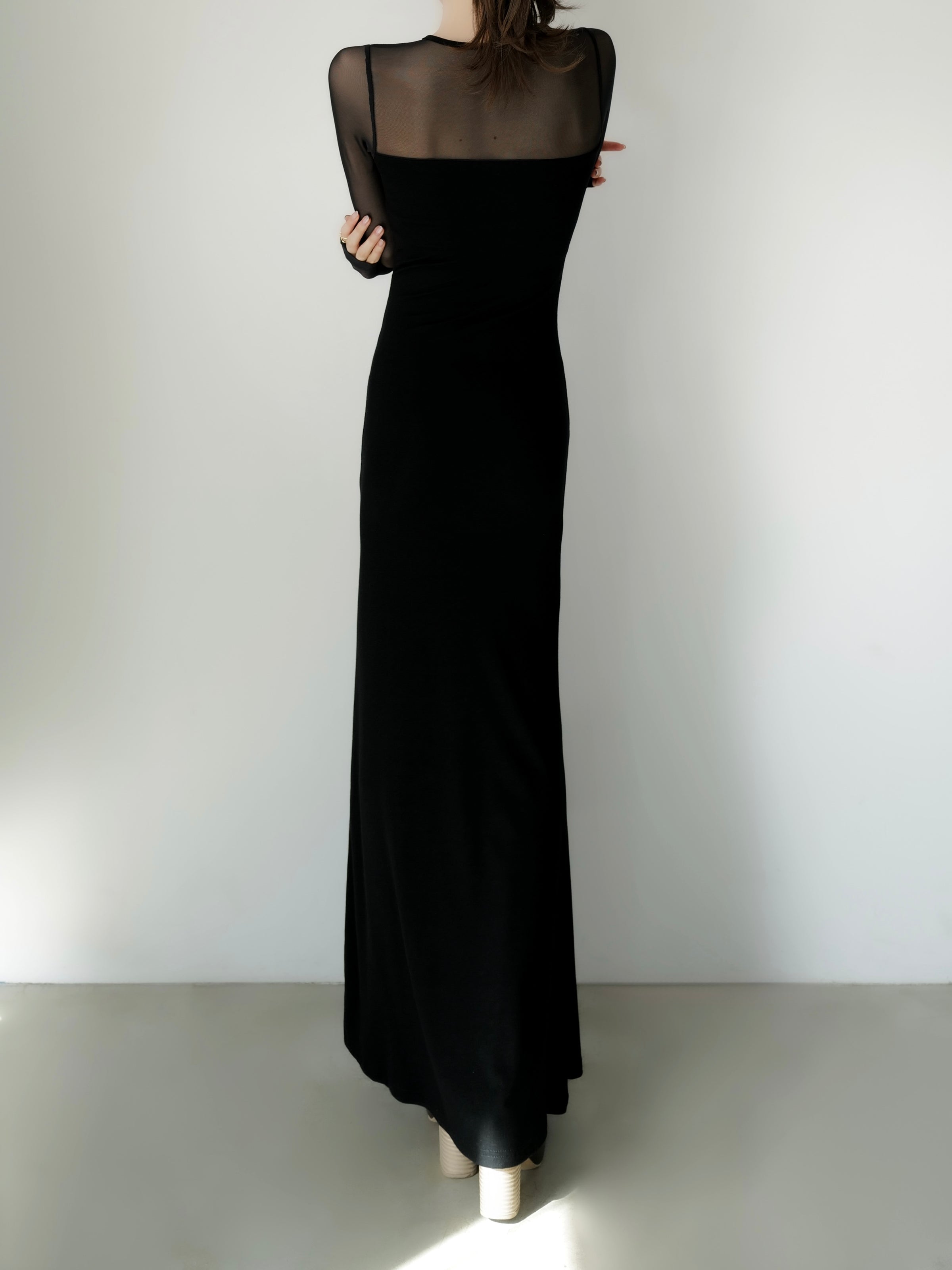 soft sheer neck maxi dress