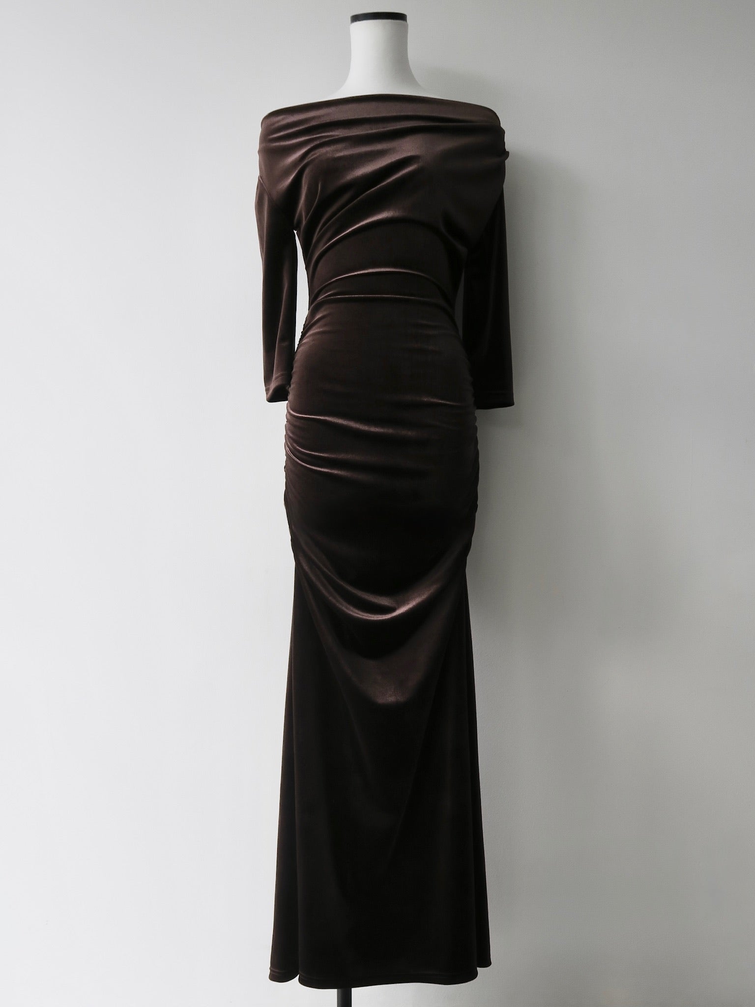 shirring drape velour dress