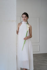 pleated halter maxi dress