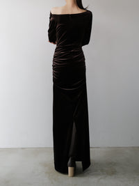 shirring drape velour dress