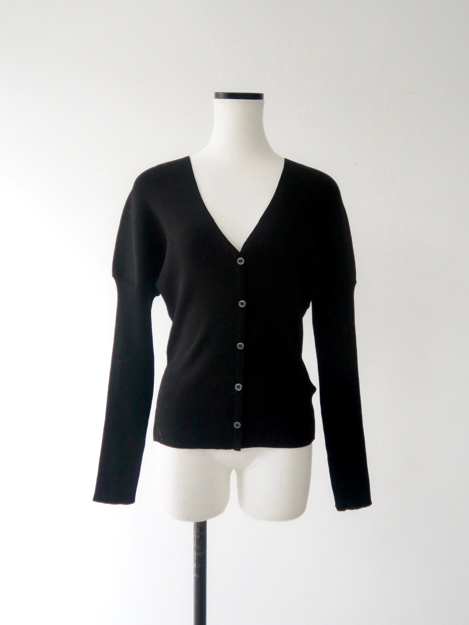 v-neck ribbed puff sleeve cardigan