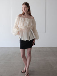 shirring off-shoulder blouse