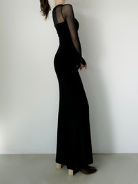 soft sheer neck maxi dress
