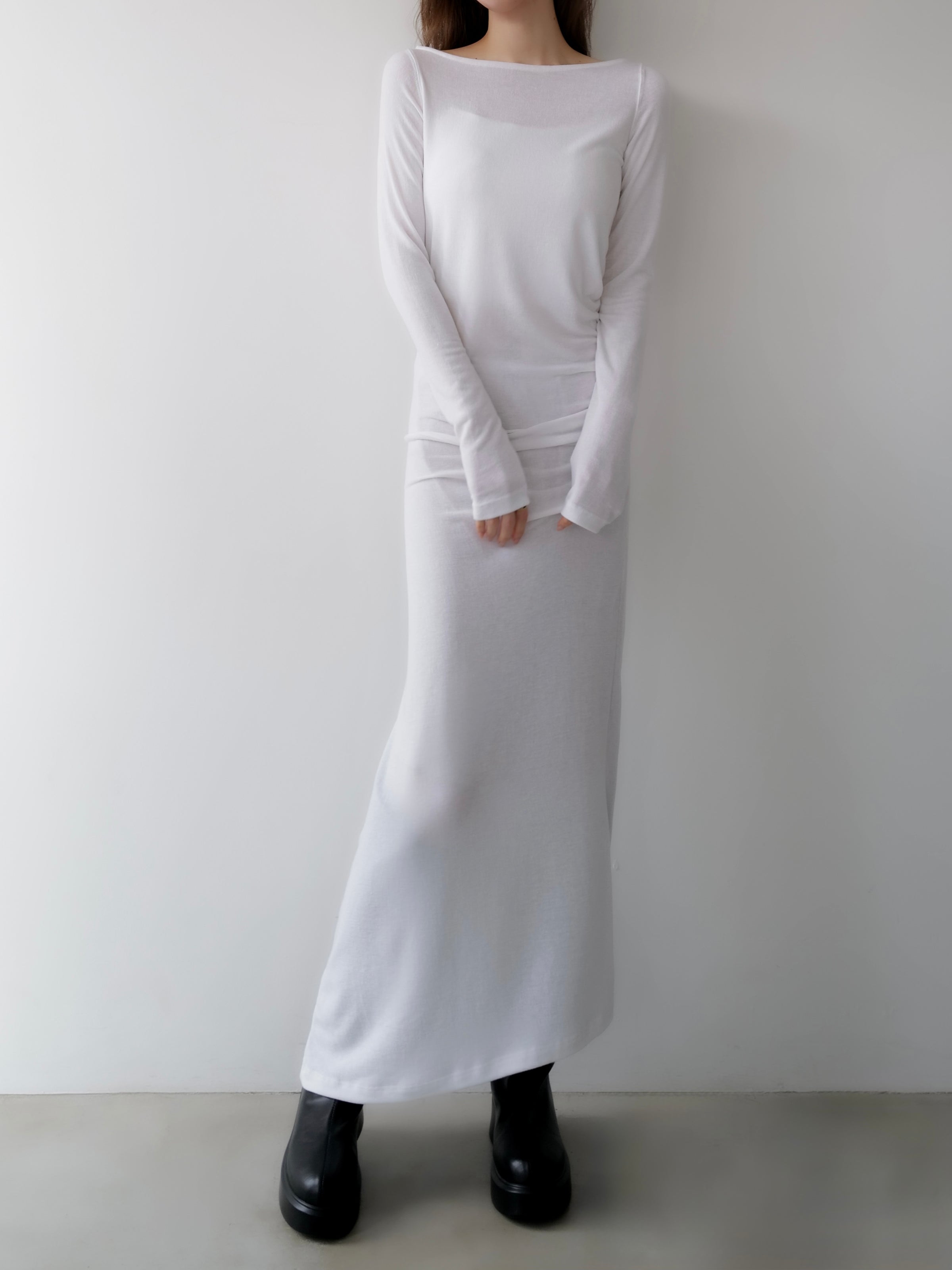 silky fitted off shoulder long dress