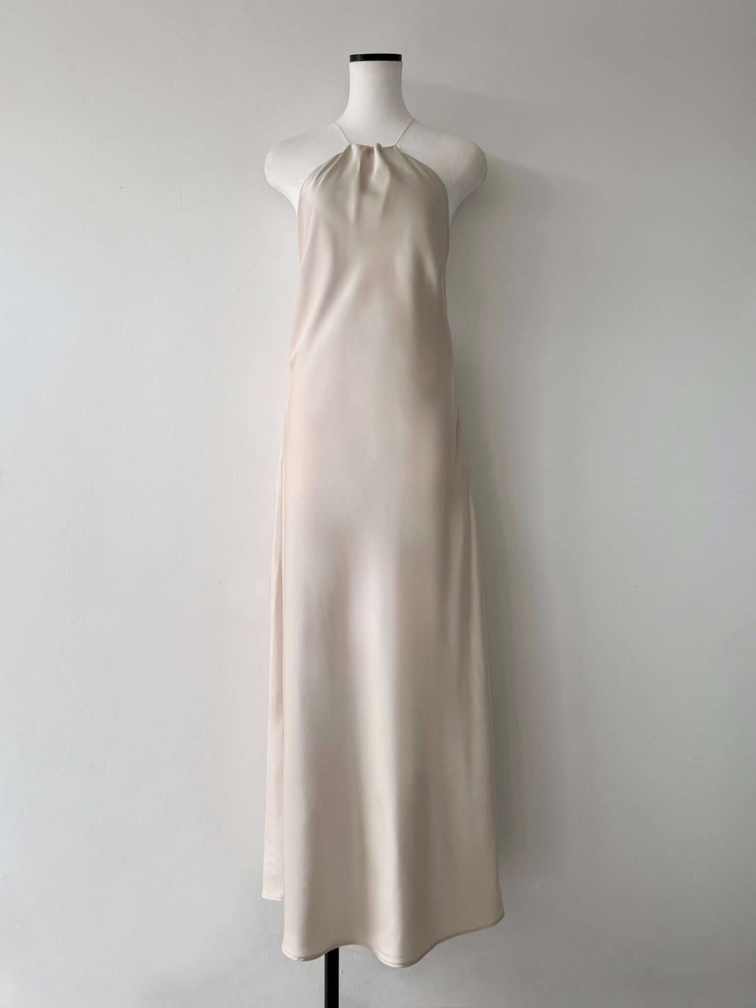 satin halter open back dress