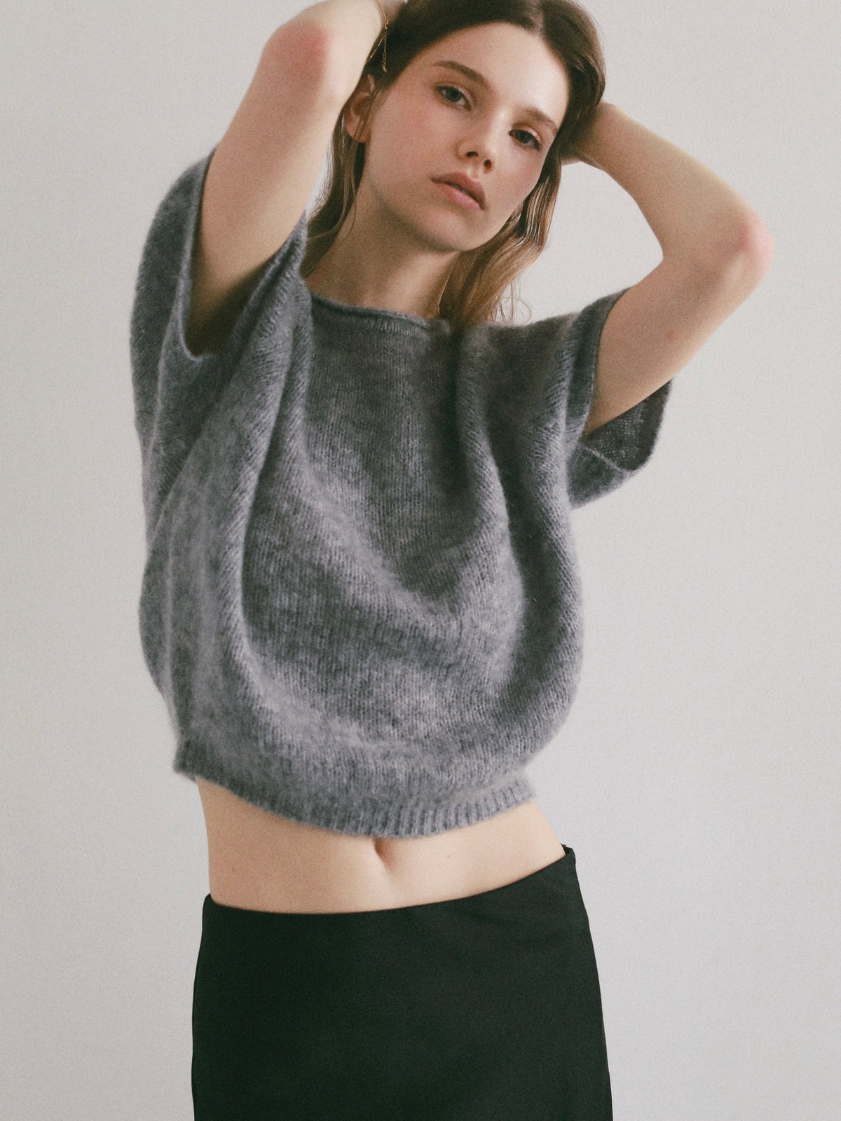 wool mohair short sleeve knit