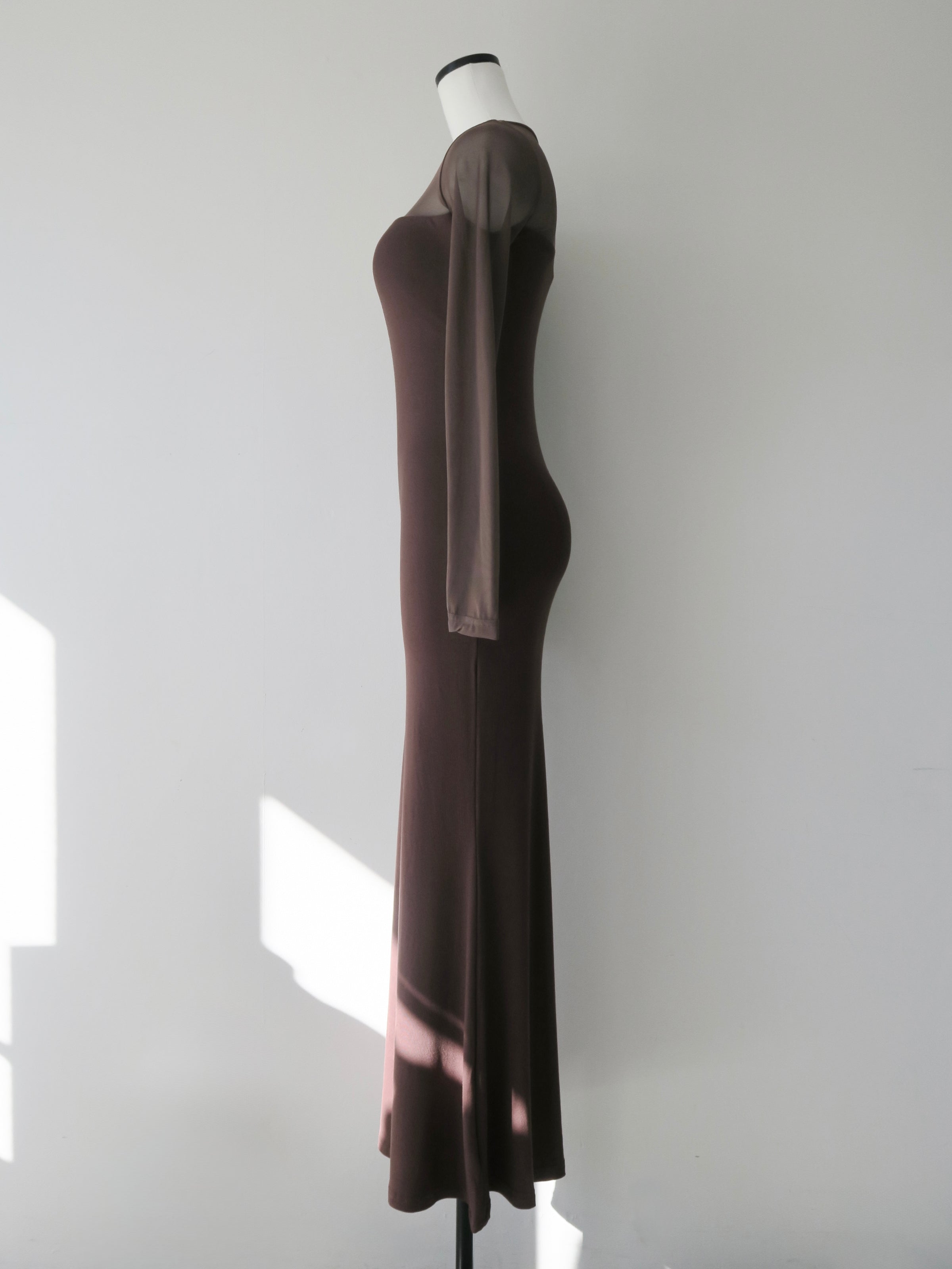 soft sheer neck maxi dress