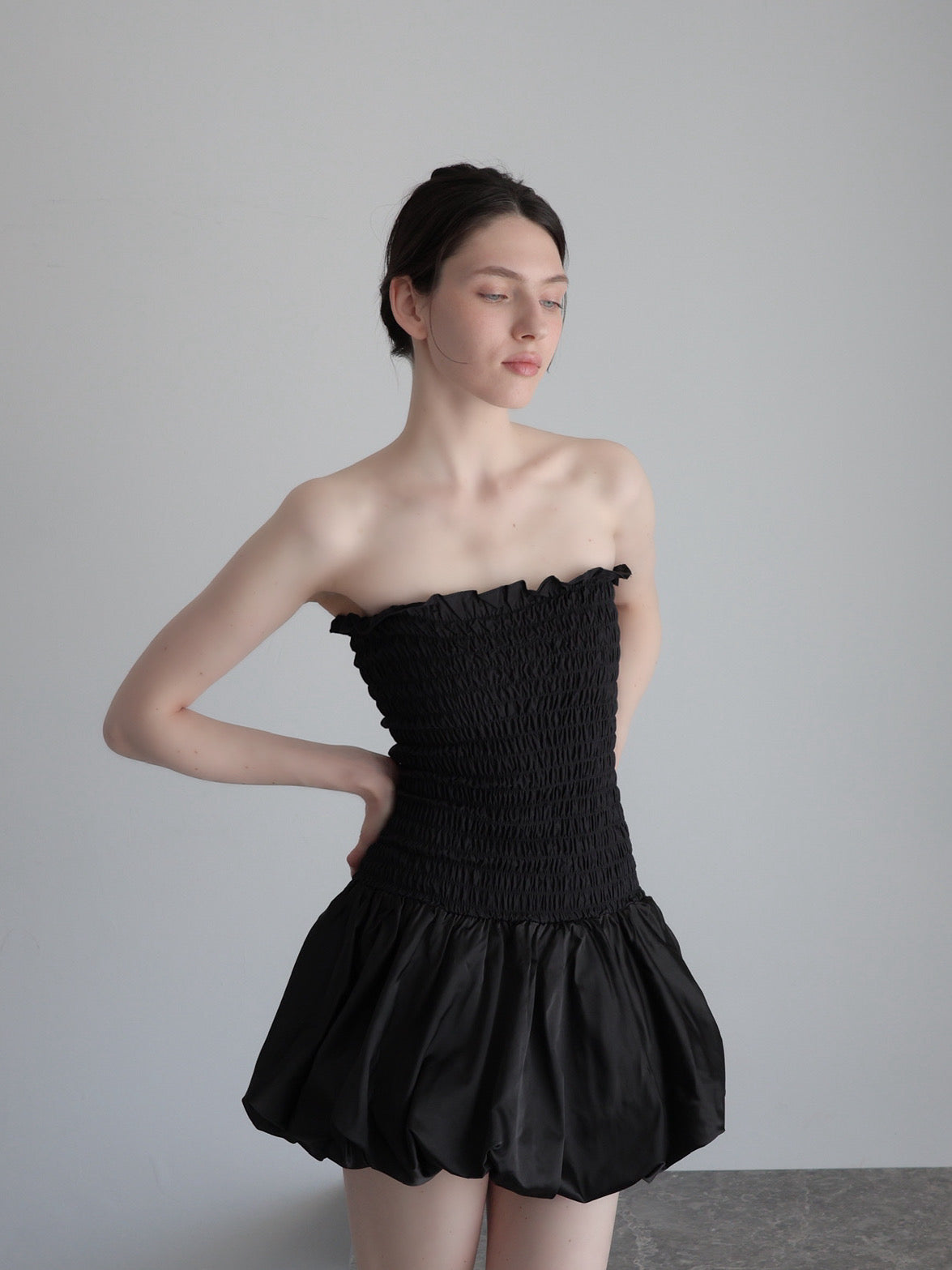 volume flare mini dress