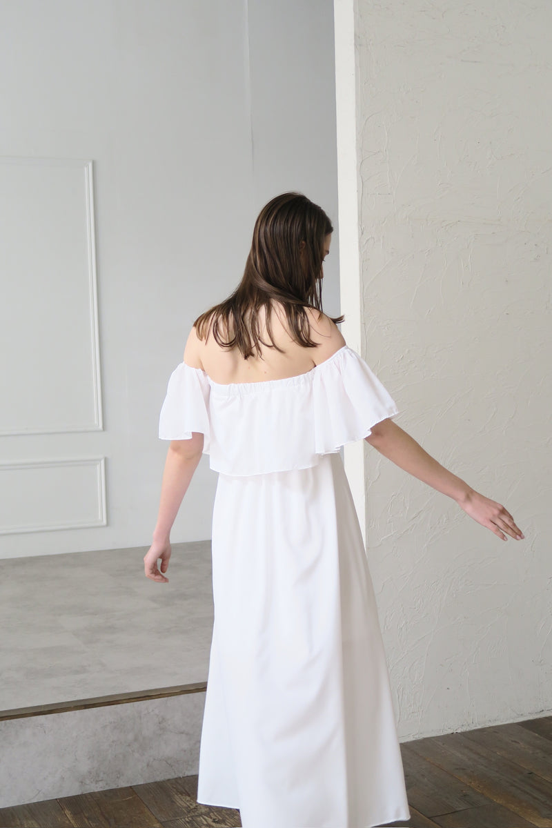 flare top off shoulder dress