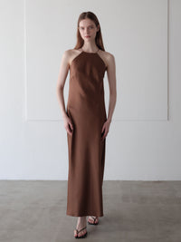satin halter open back dress