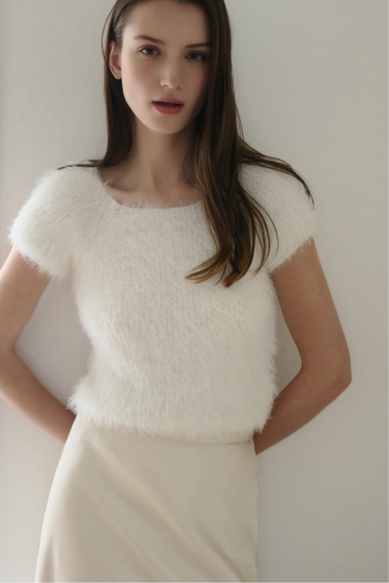 fuzzy cap sleeve top