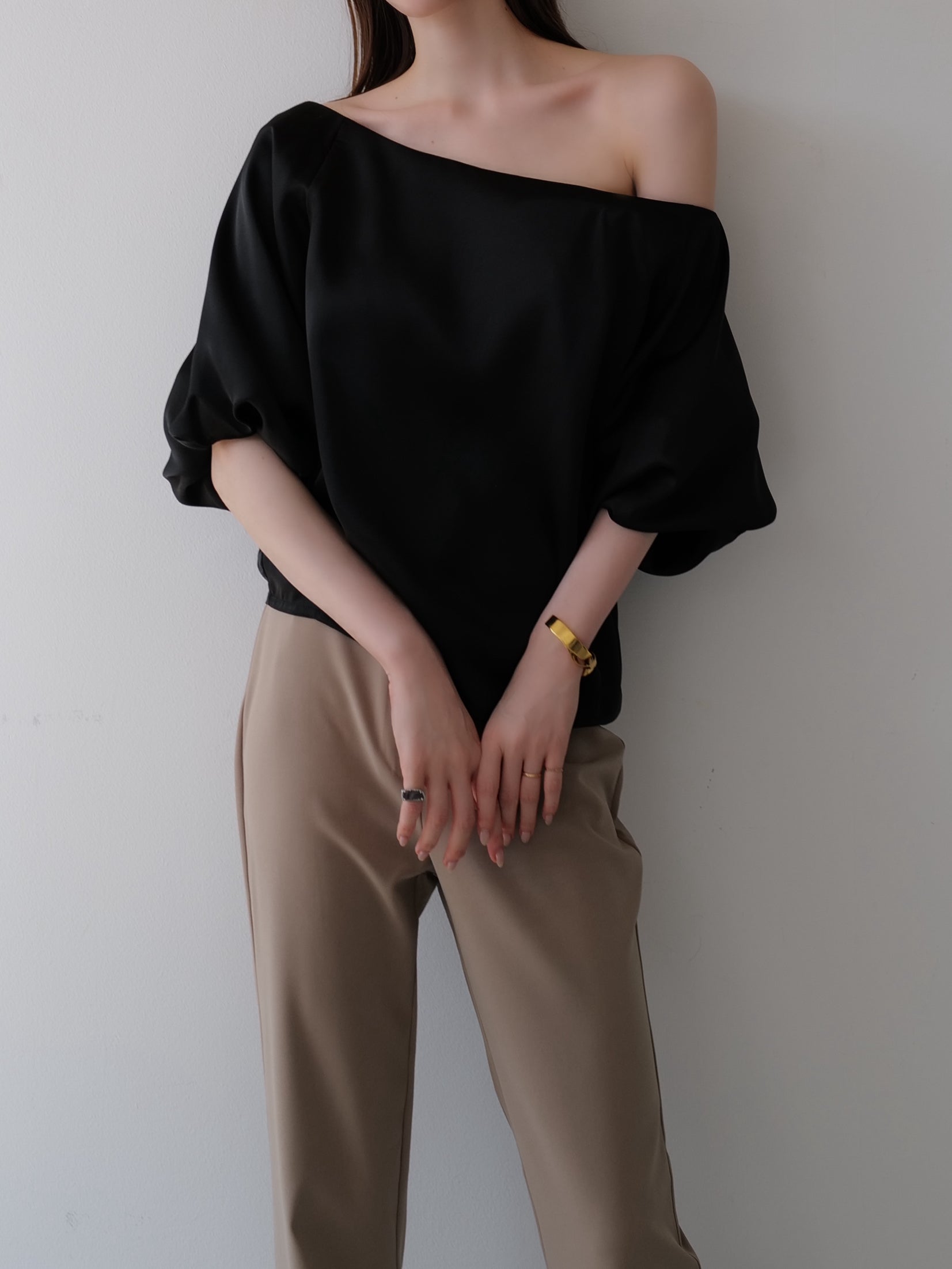 balloon sleeve satin blouse