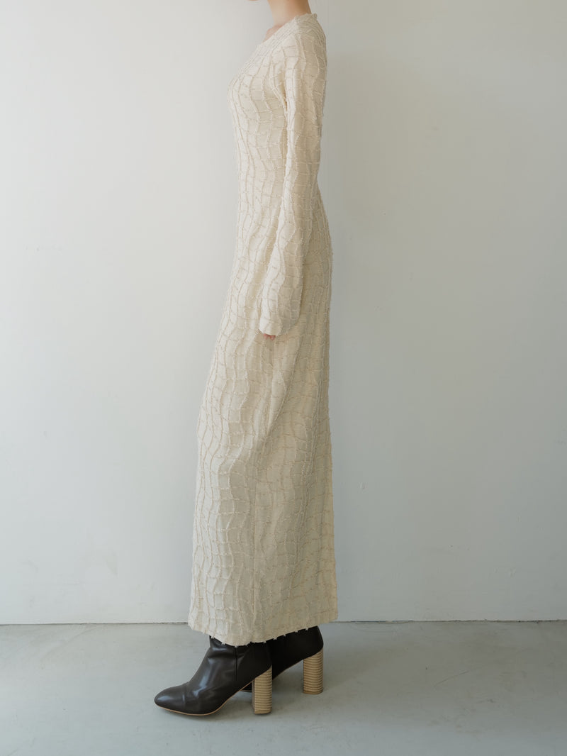 wavy tile pattern long sleeve dress