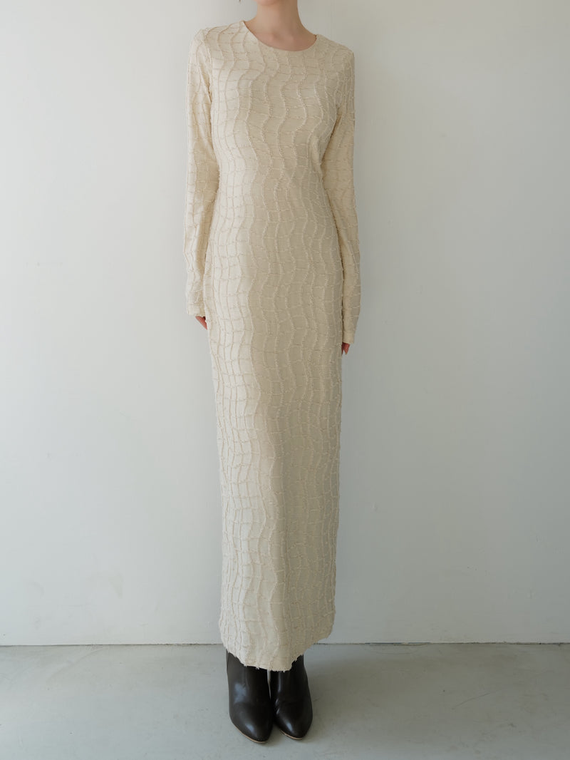 wavy tile pattern long sleeve dress