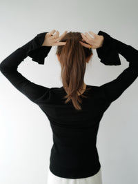 cashmere ribbed frill sleeve top