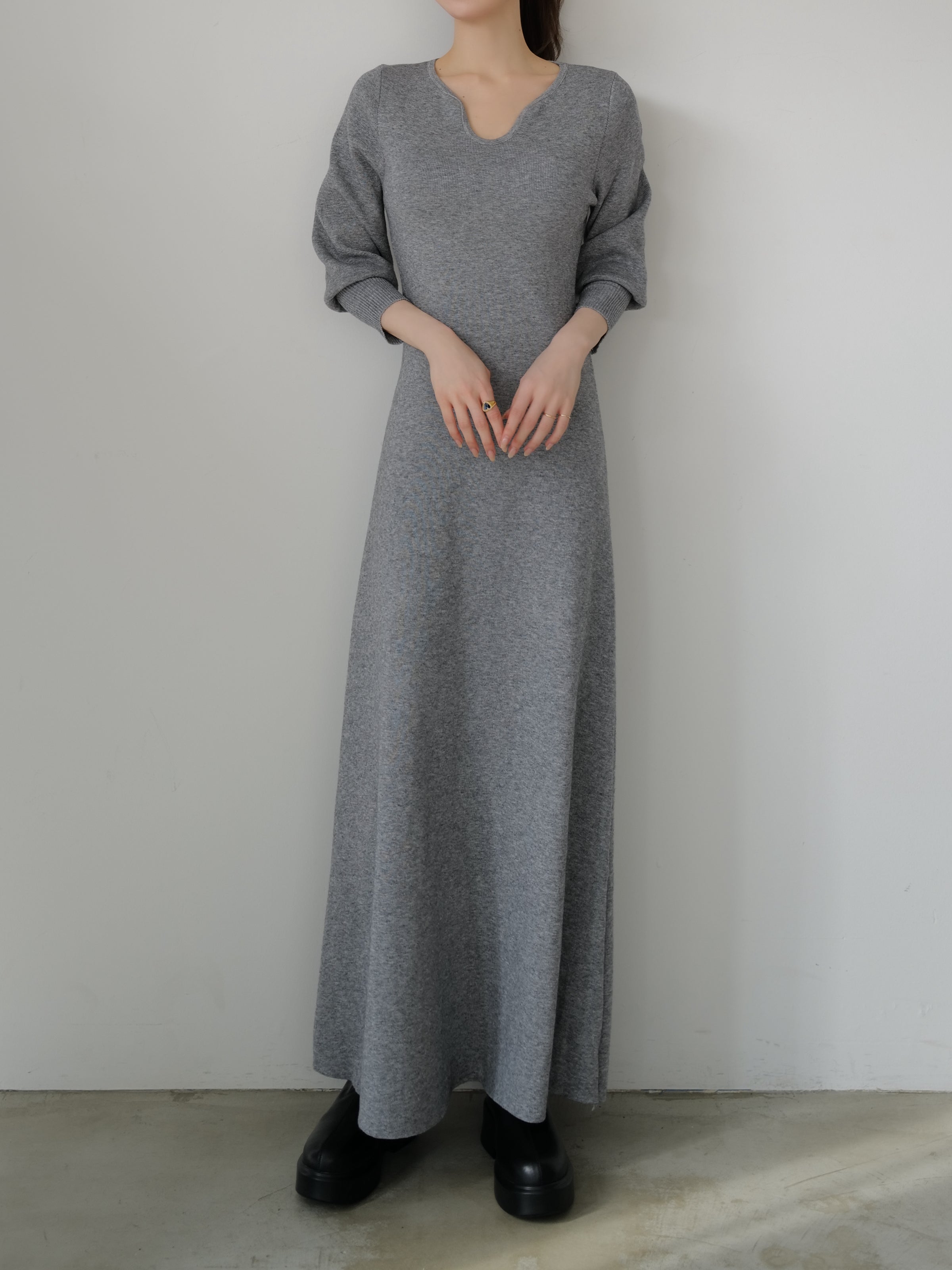 design neck flared long dress