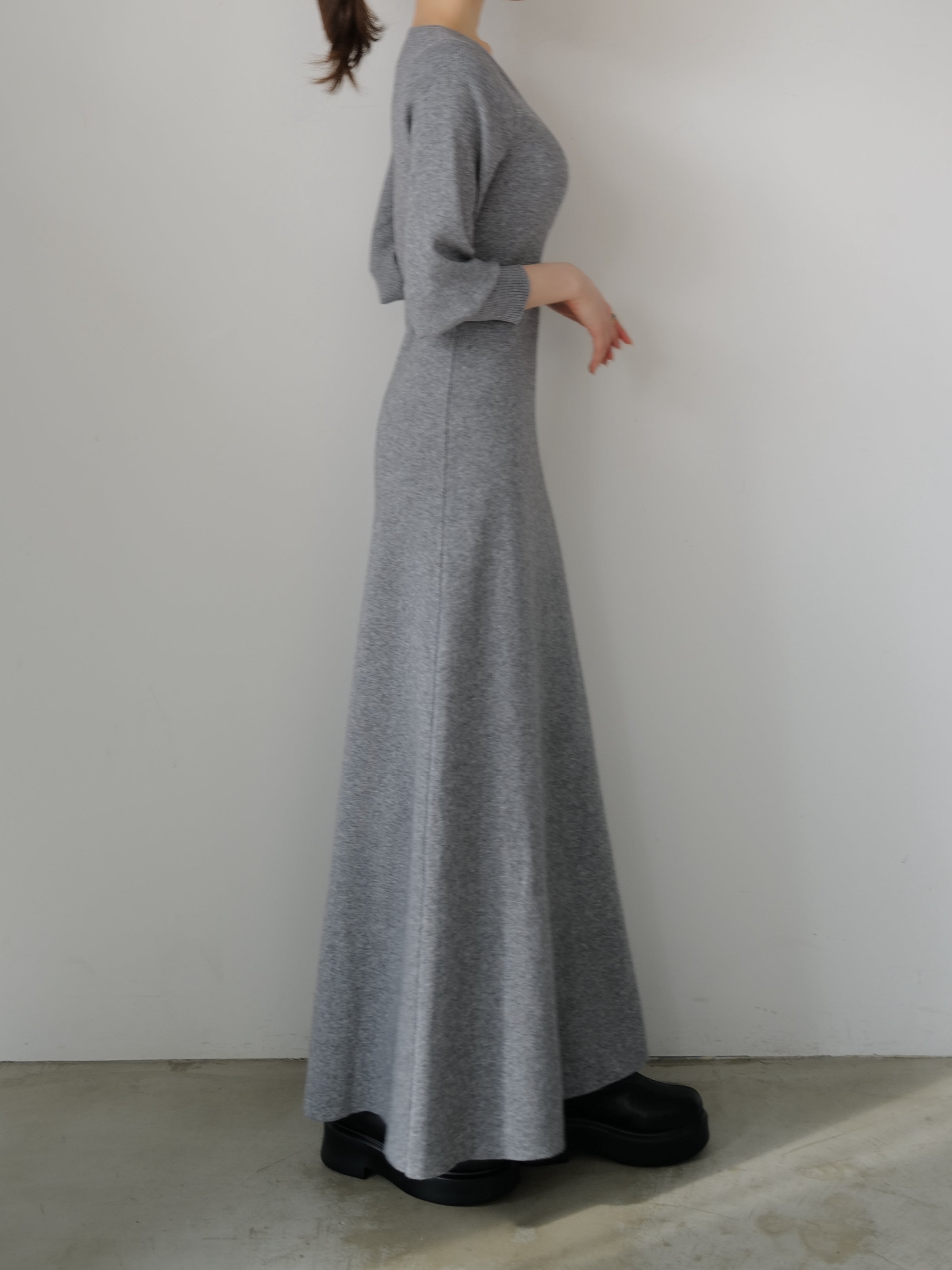 design neck flared long dress