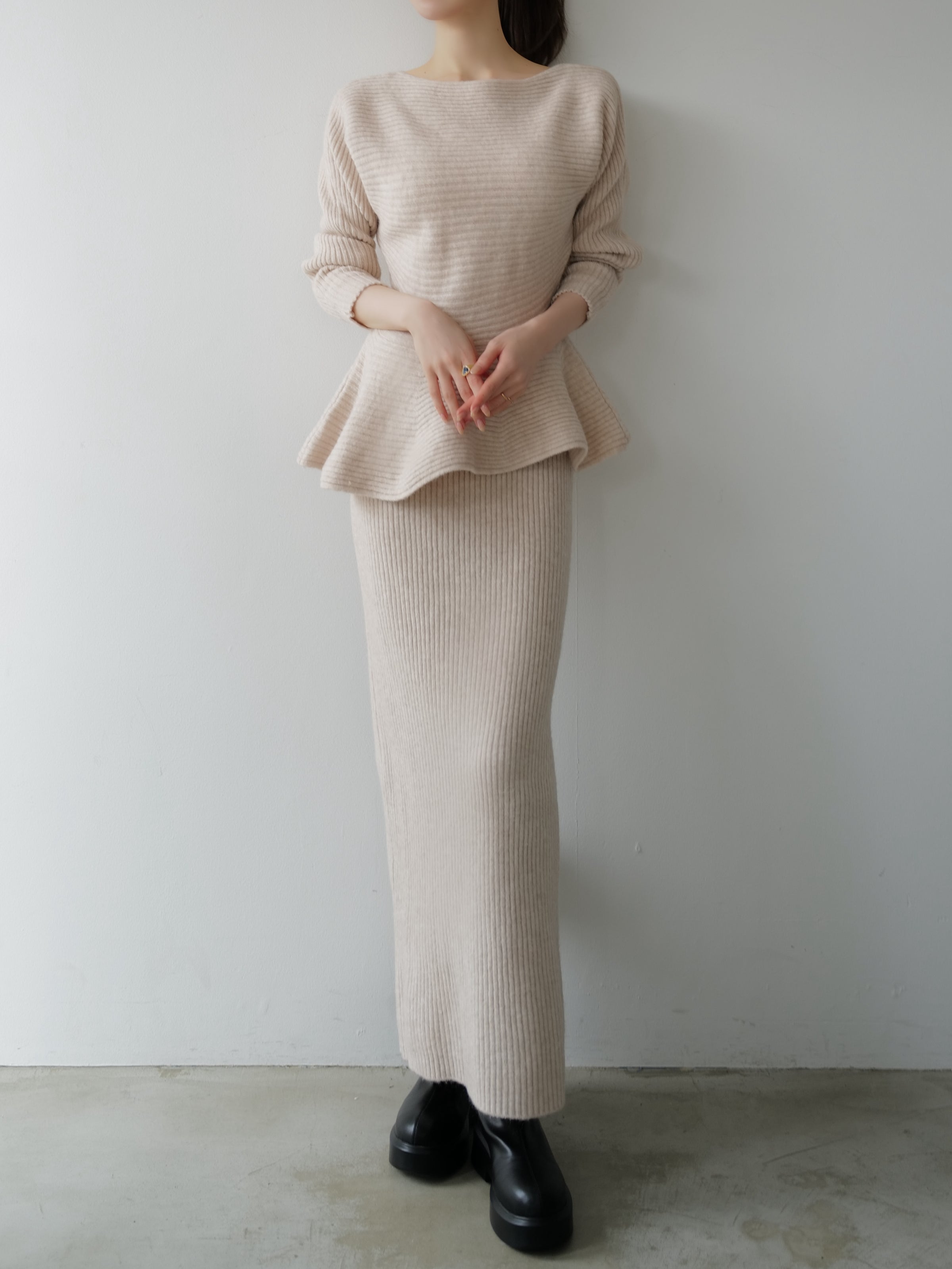 textured peplum knit set