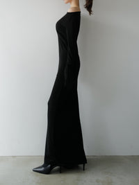 silky fitted off shoulder long dress