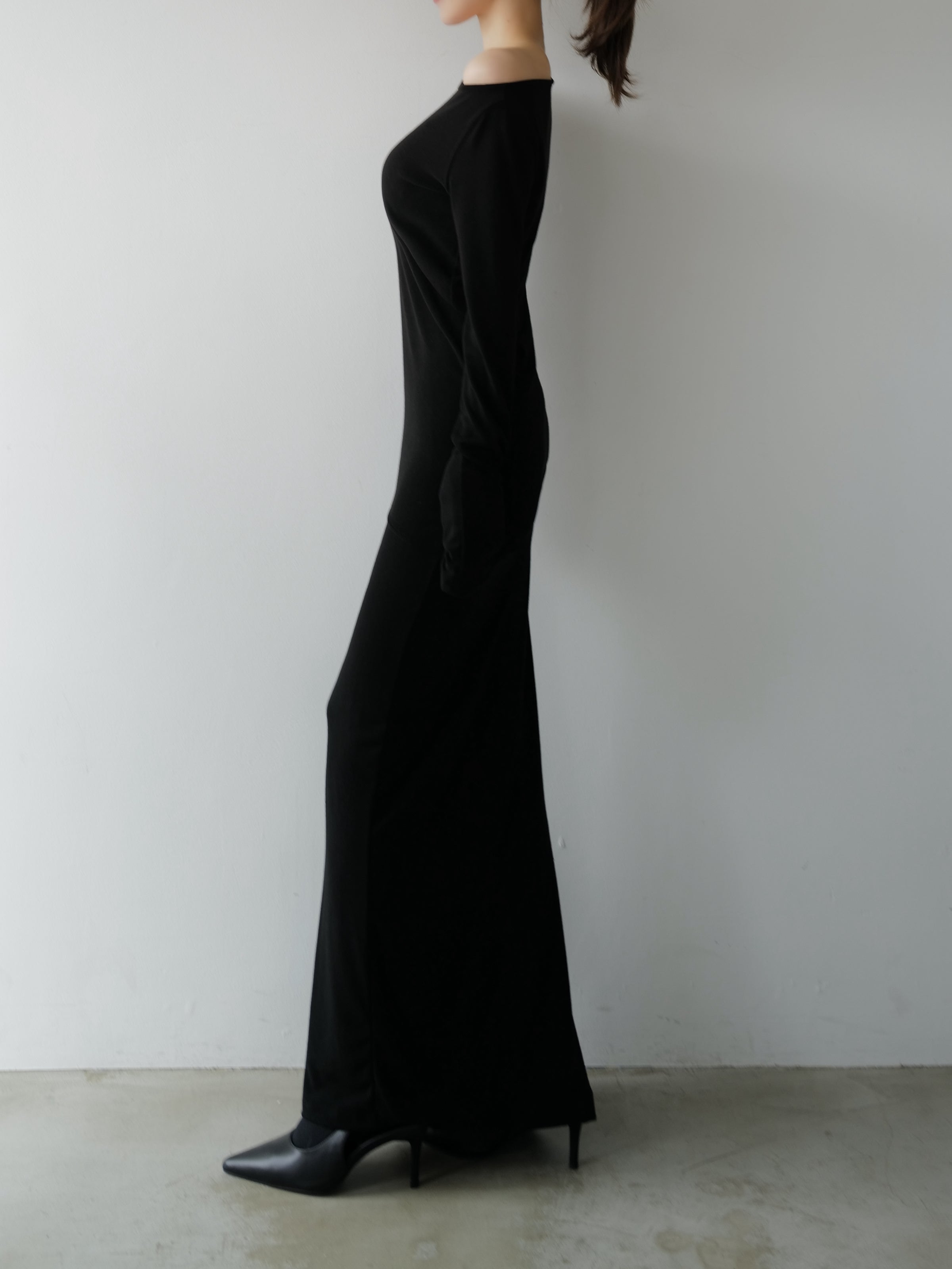 silky fitted off shoulder long dress