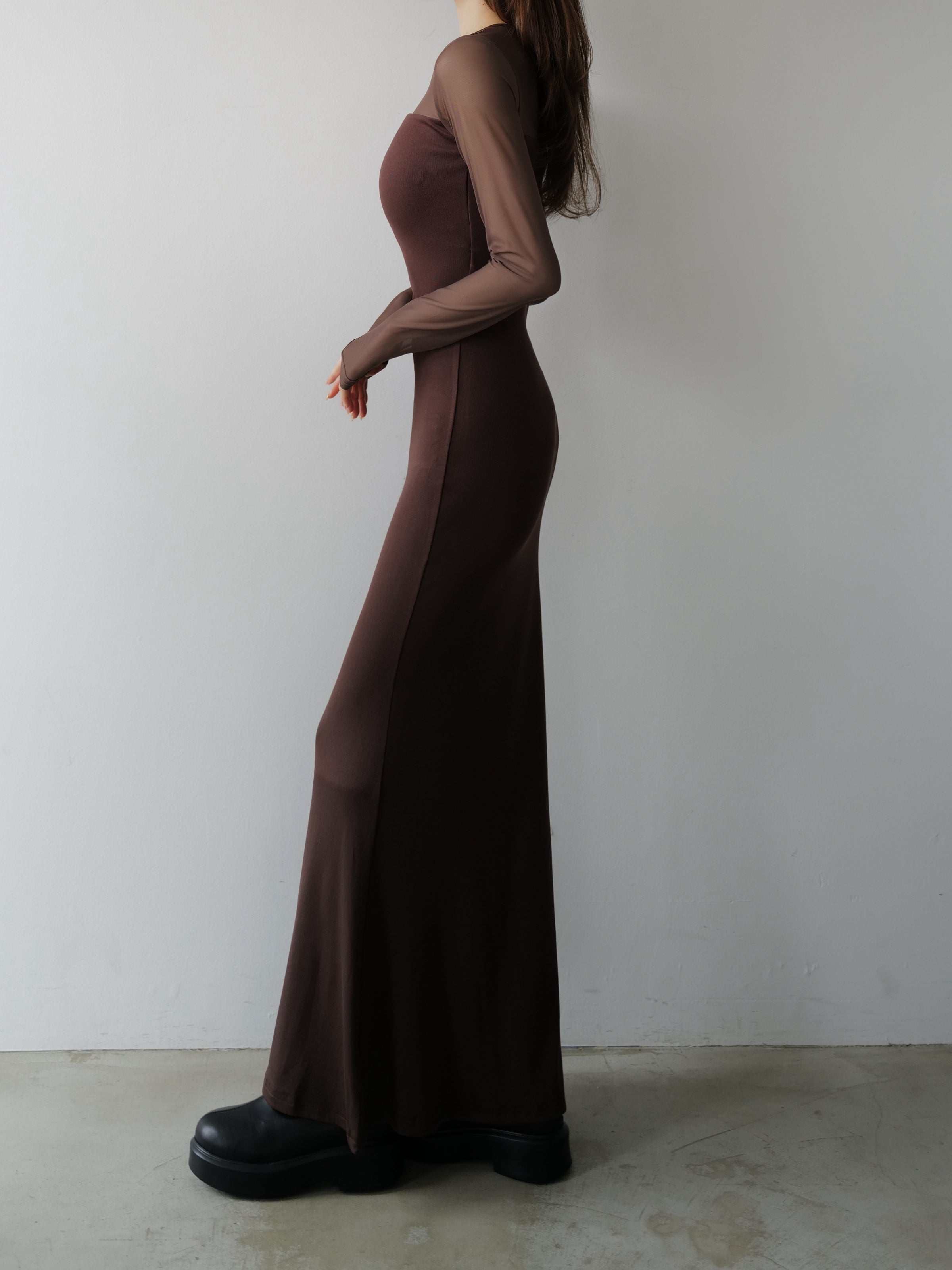 soft sheer neck maxi dress