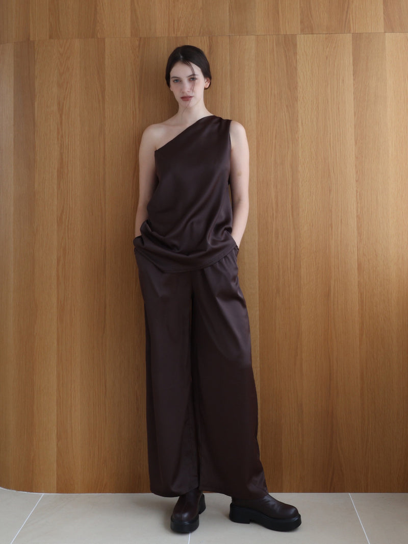 one shoulder satin set up