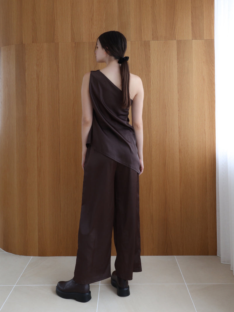 one shoulder satin set up