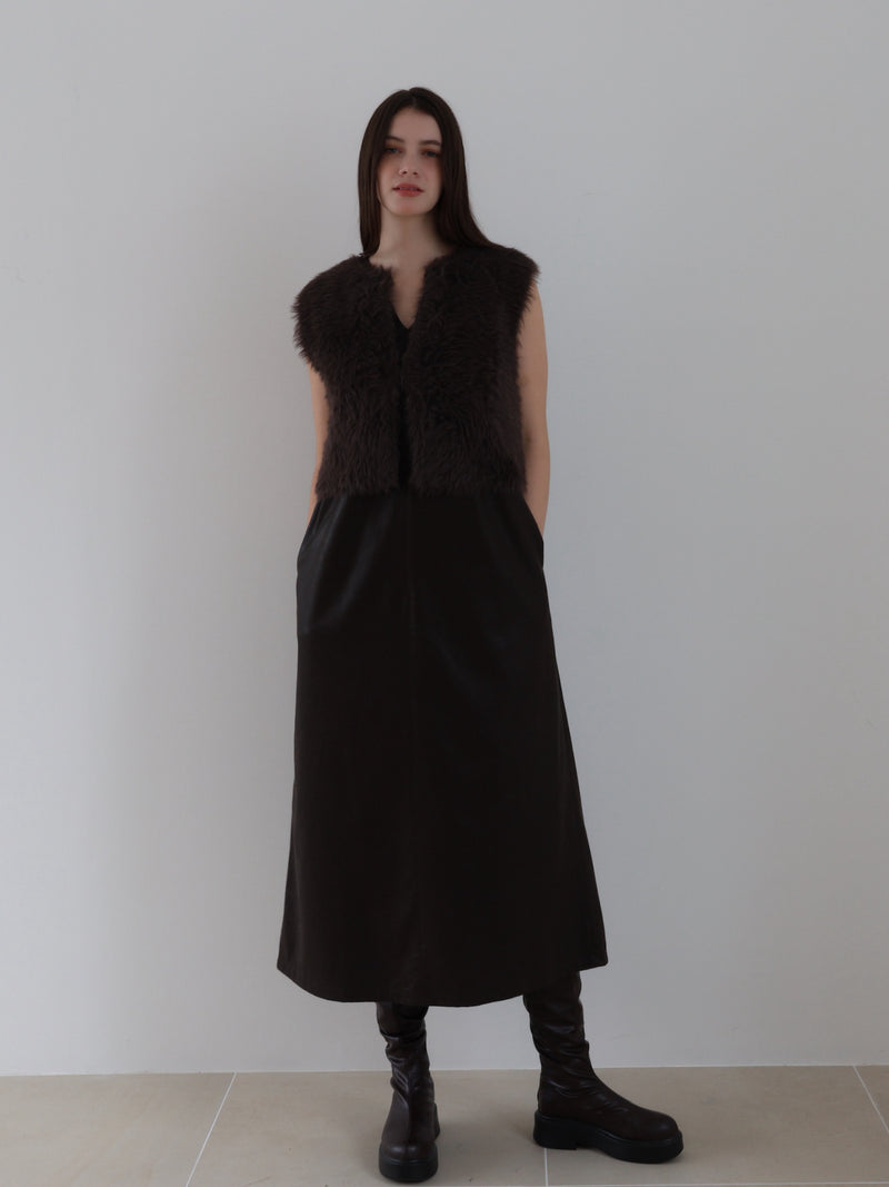 vegan leather v neck dress