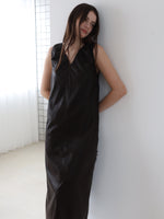 vegan leather v neck dress