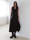 vegan leather v neck dress