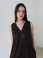 vegan leather v neck dress
