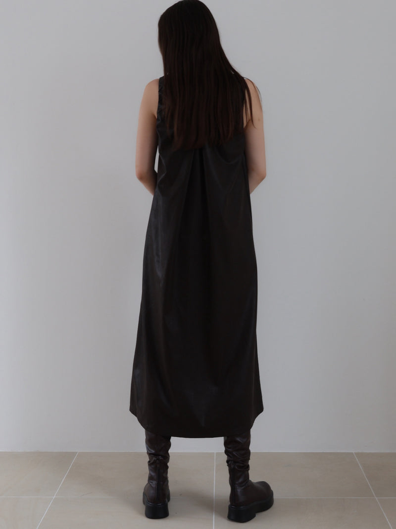 vegan leather v neck dress