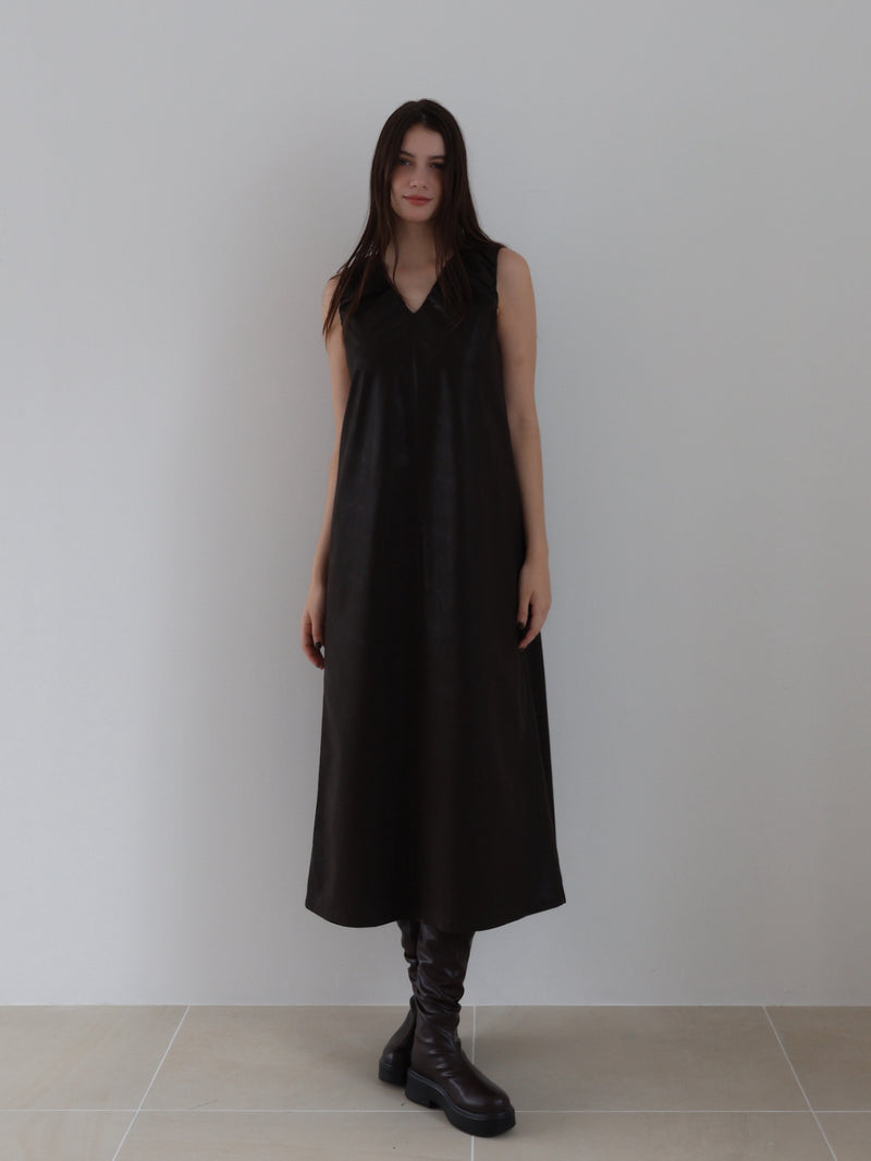 vegan leather v neck dress