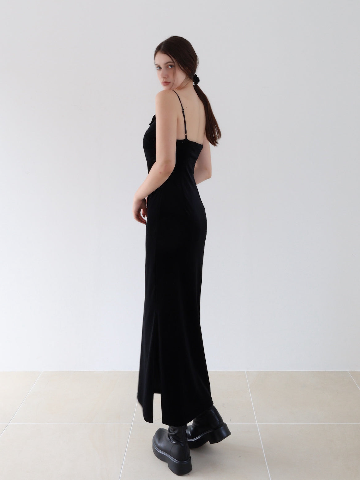 velour asymmetry drape cami dress – célon