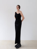 velour asymmetry drape cami dress