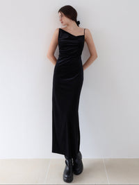 velour asymmetry drape cami dress