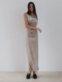 velour asymmetry drape cami dress