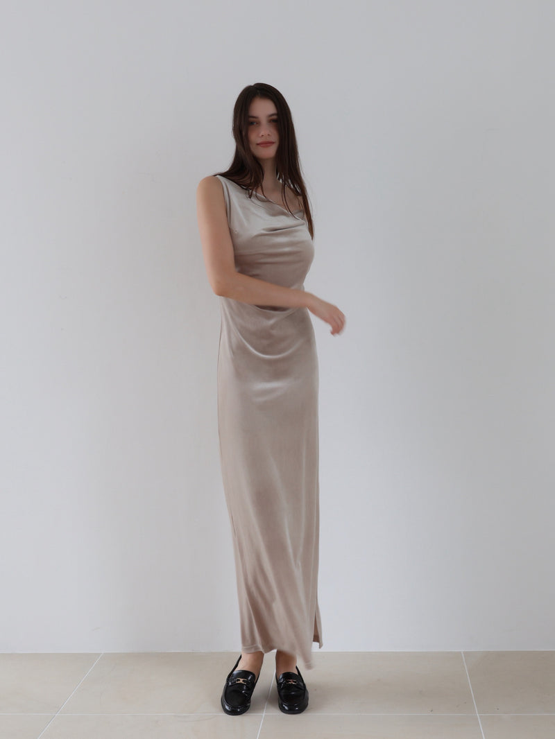 velour asymmetry drape cami dress