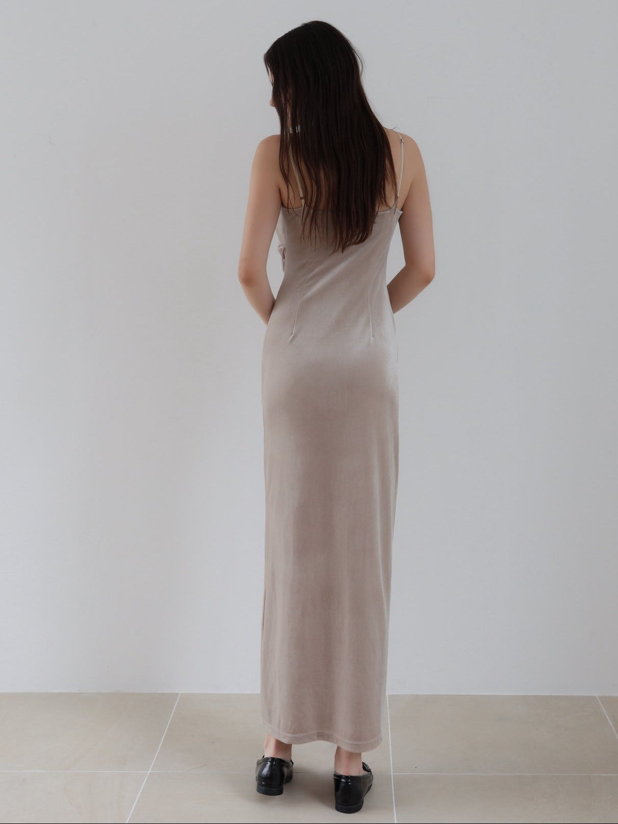velour asymmetry drape cami dress